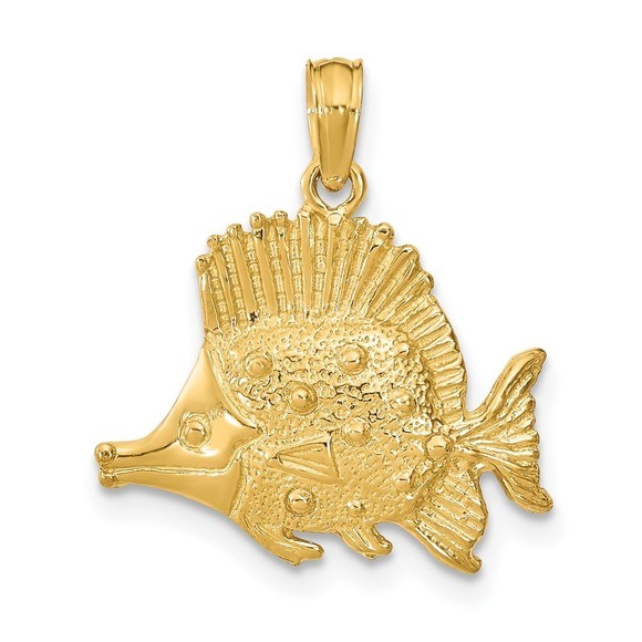 10k Yellow Gold Polished Engraved Fish Necklace Charm Pendant
